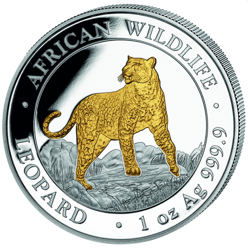 1 oz silver somalia leopard 2022 100 shillings gilded